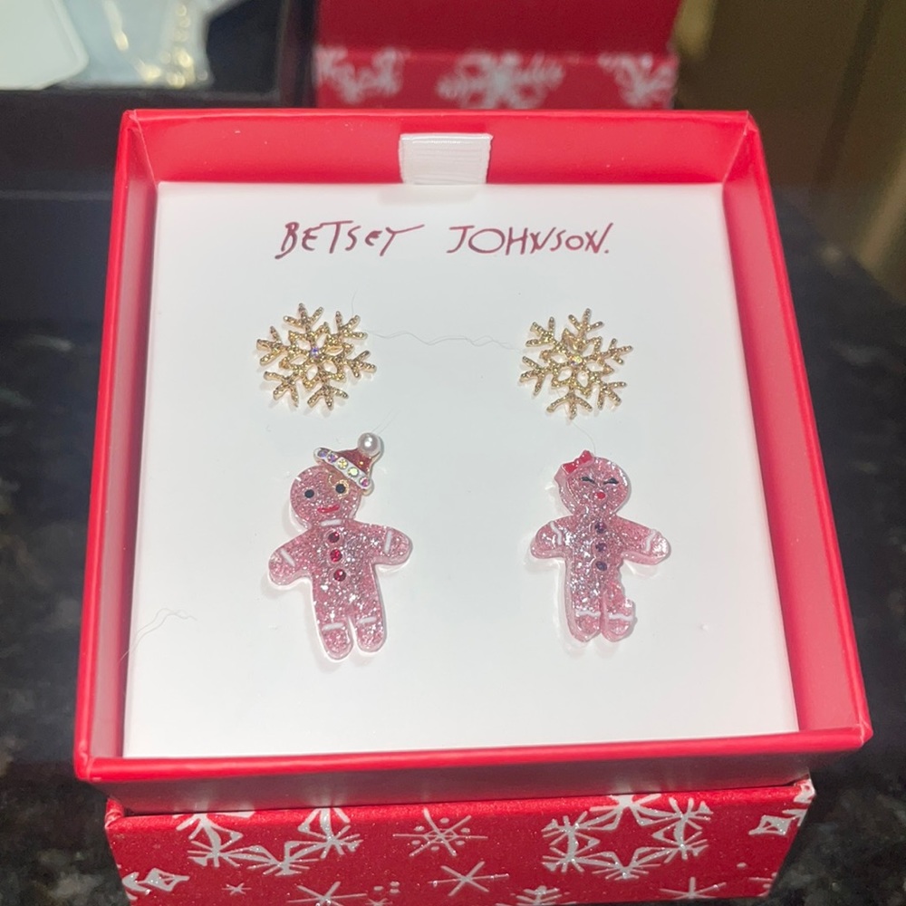 Betsey Johnson Ginger Bread and Snowflake Earrings